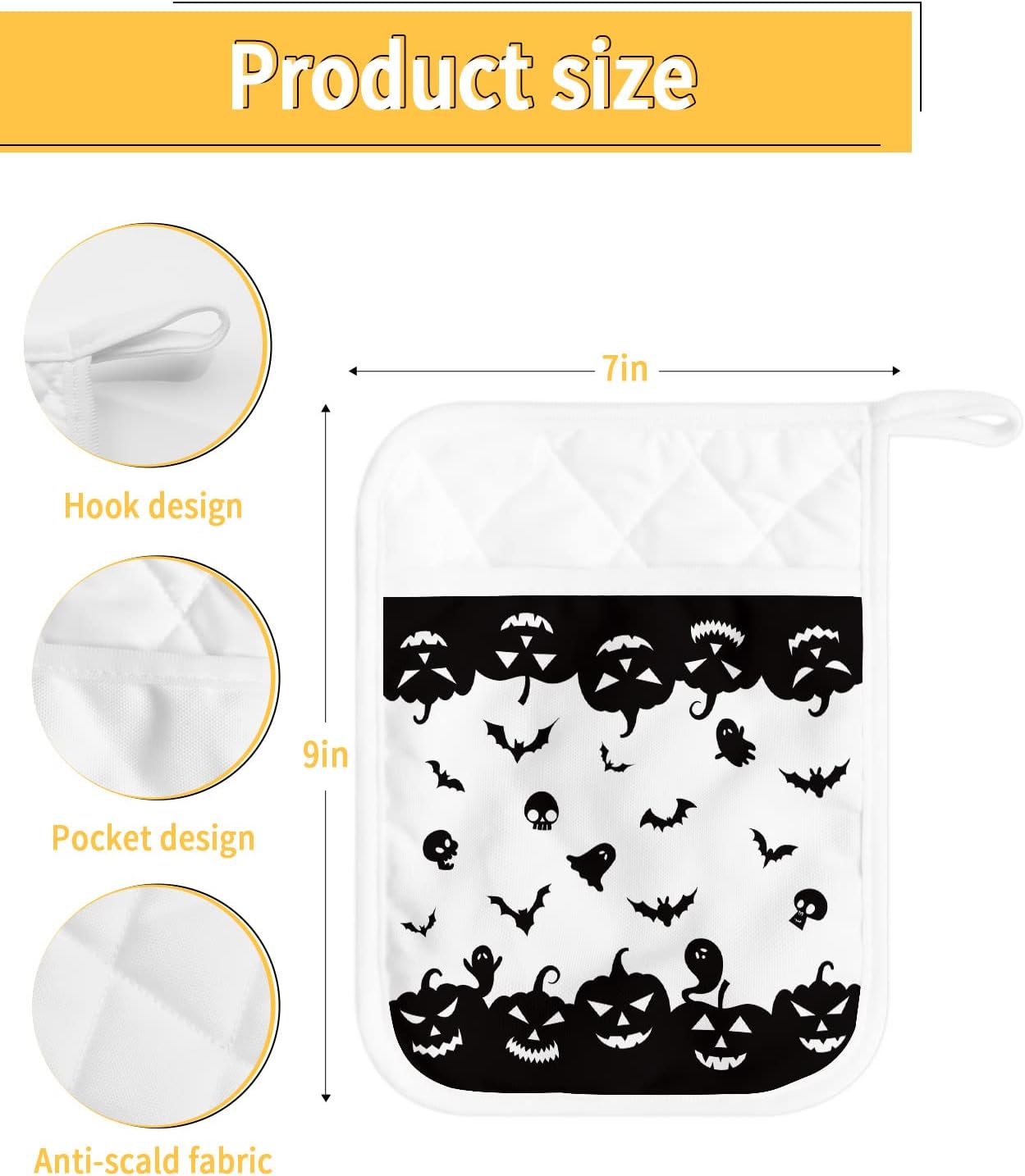 Halloween pumpkin bat pot holders set for home cooking