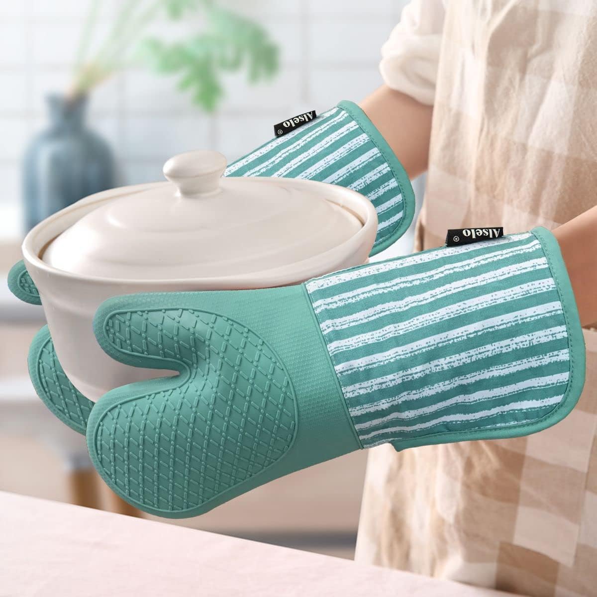 Alselo Silicone Oven Mitts Heat-Resistant Durable and Sure-Grabbing