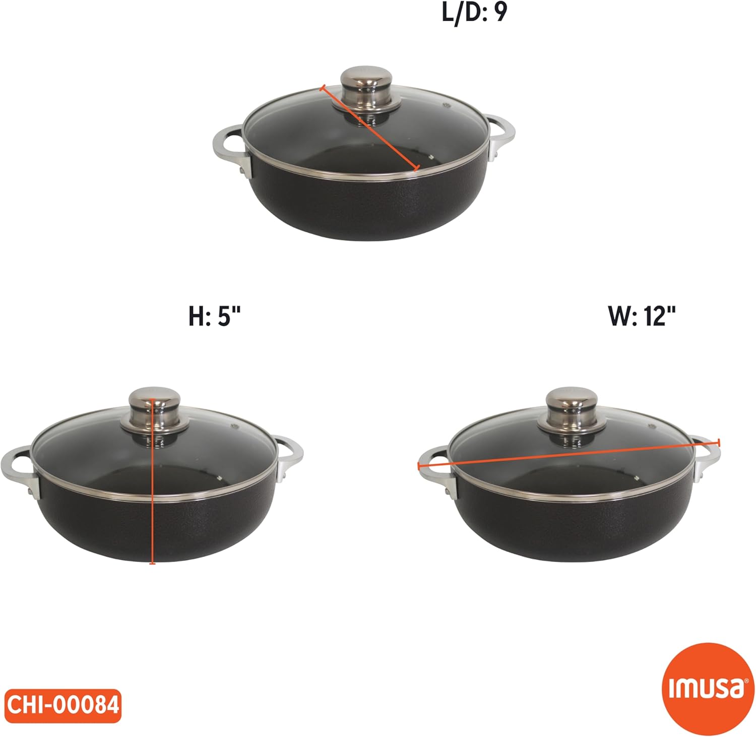 IMUSA 32Qt Nonstick Charcoal Caldero with Glass Lid