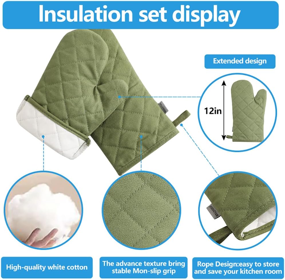 4 pc Oven Mitts and Pot Holders Set 500 Degree Heat Resistant