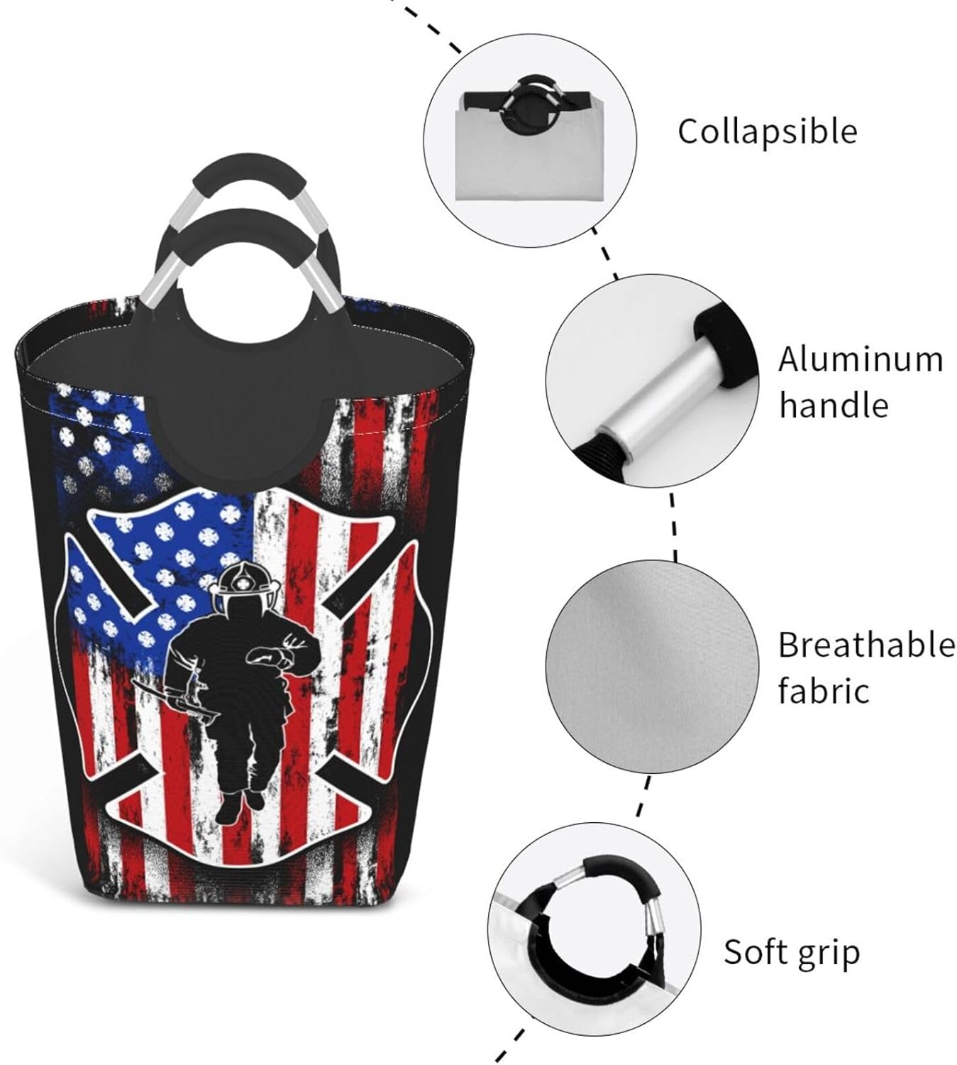 Collapsible Laundry Basket with Firefighter American Flag Pattern