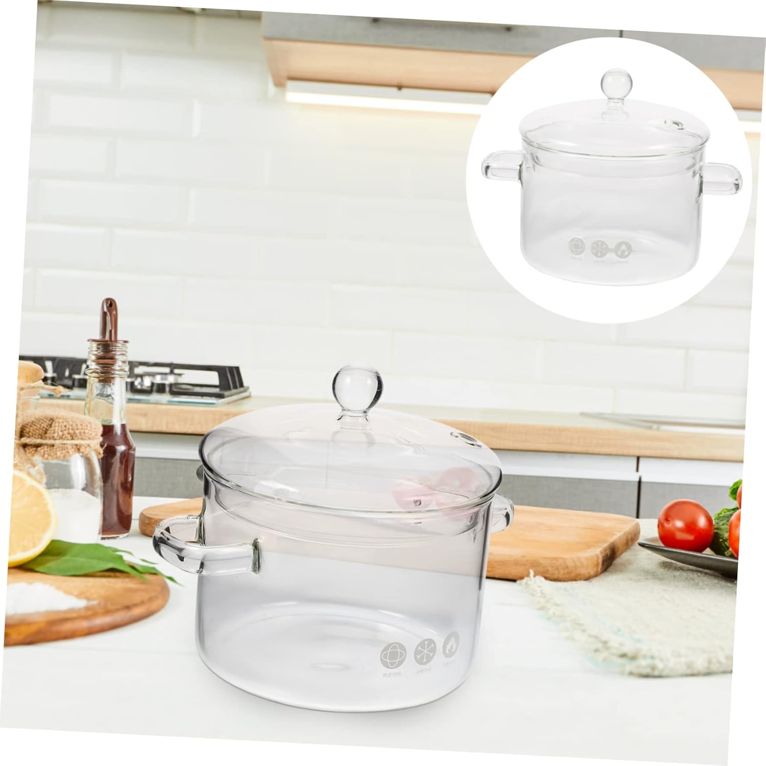 High Borosilicate Glass Stockpot with Double Handles and Lid