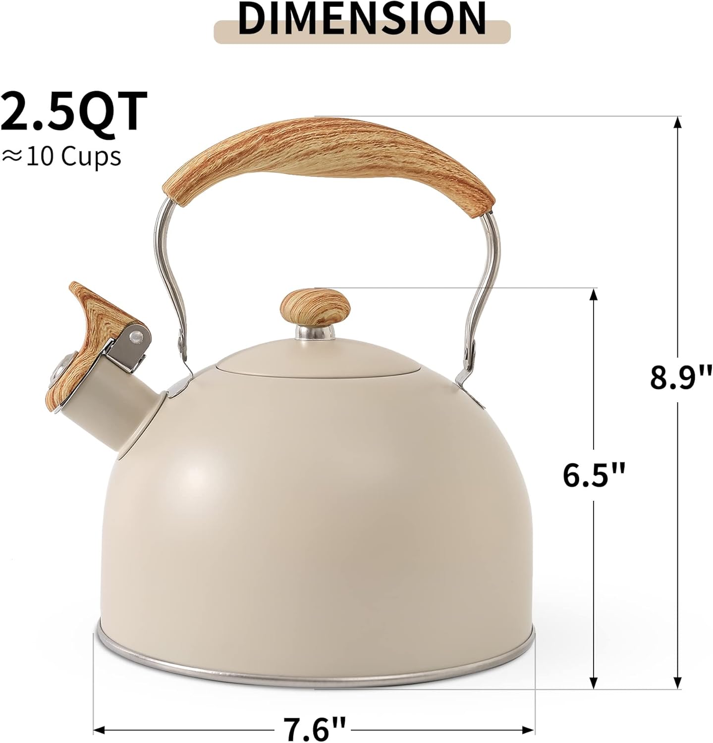 Lonffery 25 Quart Whistling Tea Kettle with Wood Handle