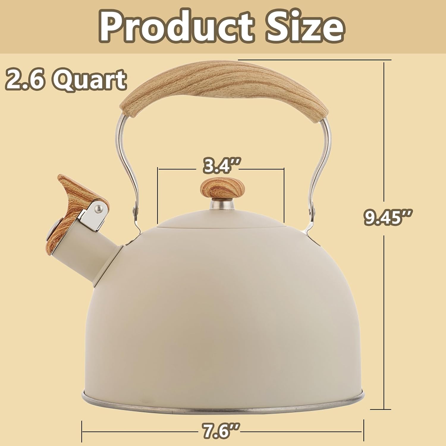 26 Quart Whistling Tea Kettle with Ergonomic Handle - Effortless Tea Brewing Experience