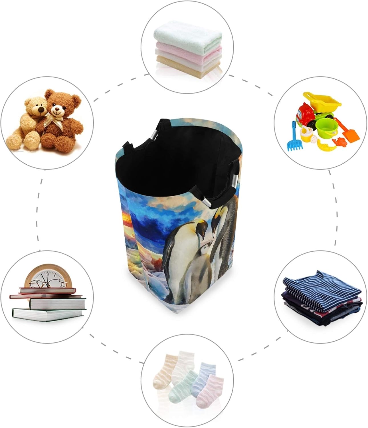 Susiyo Foldable Laundry Basket with Handles and Penguin Pattern