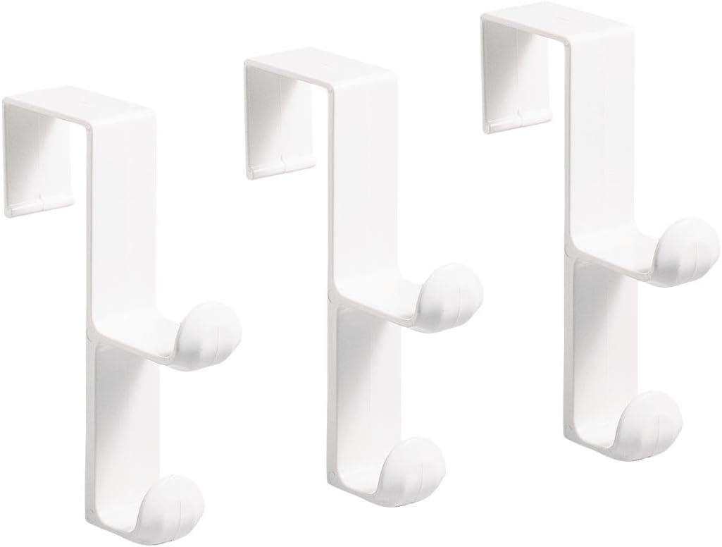 iDesign Over the Door Plastic Dual Hook Hanger Set of 3 White