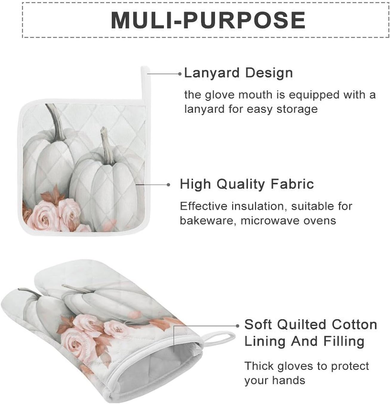 Versatile Fall Design Oven Mitts and Pot Holders Set for Kitchen Essential