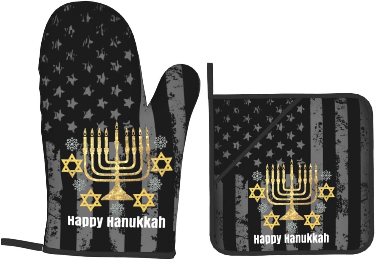Rqwaaed Happy Hanukkah Oven mitt Set 4-Piece Heatresistant