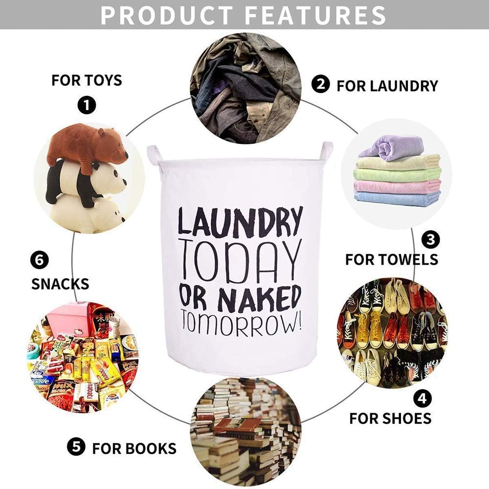 VJJ AIDEAR Wash Today Round Cloth Laundry Hamper with Handles