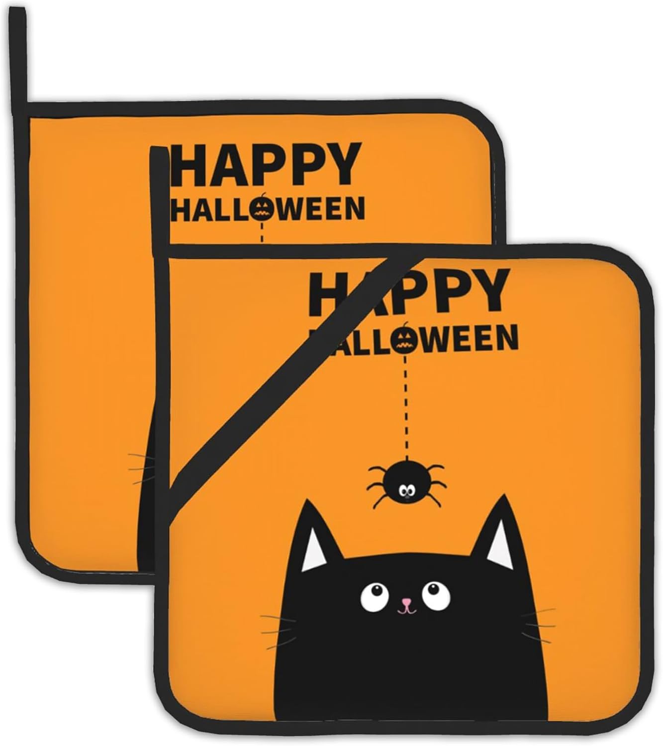 HEAT-RESISTANT Halloween Potholders Set Black Cat Design for Kitchen Use