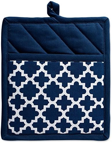 DII Lattice Basics Collection Potholder Oven Mitt Set Nautical Blue 2 Piece