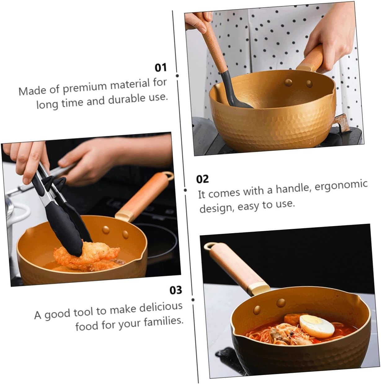 Japanese Style 18cm Gold Milk Pan with Ergonomic Handle