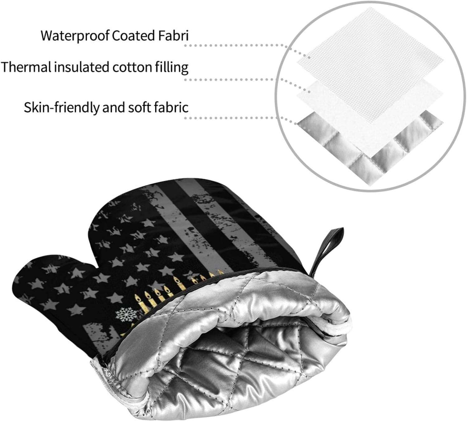 Rqwaaed Happy Hanukkah Oven mitt Set 4-Piece Heatresistant