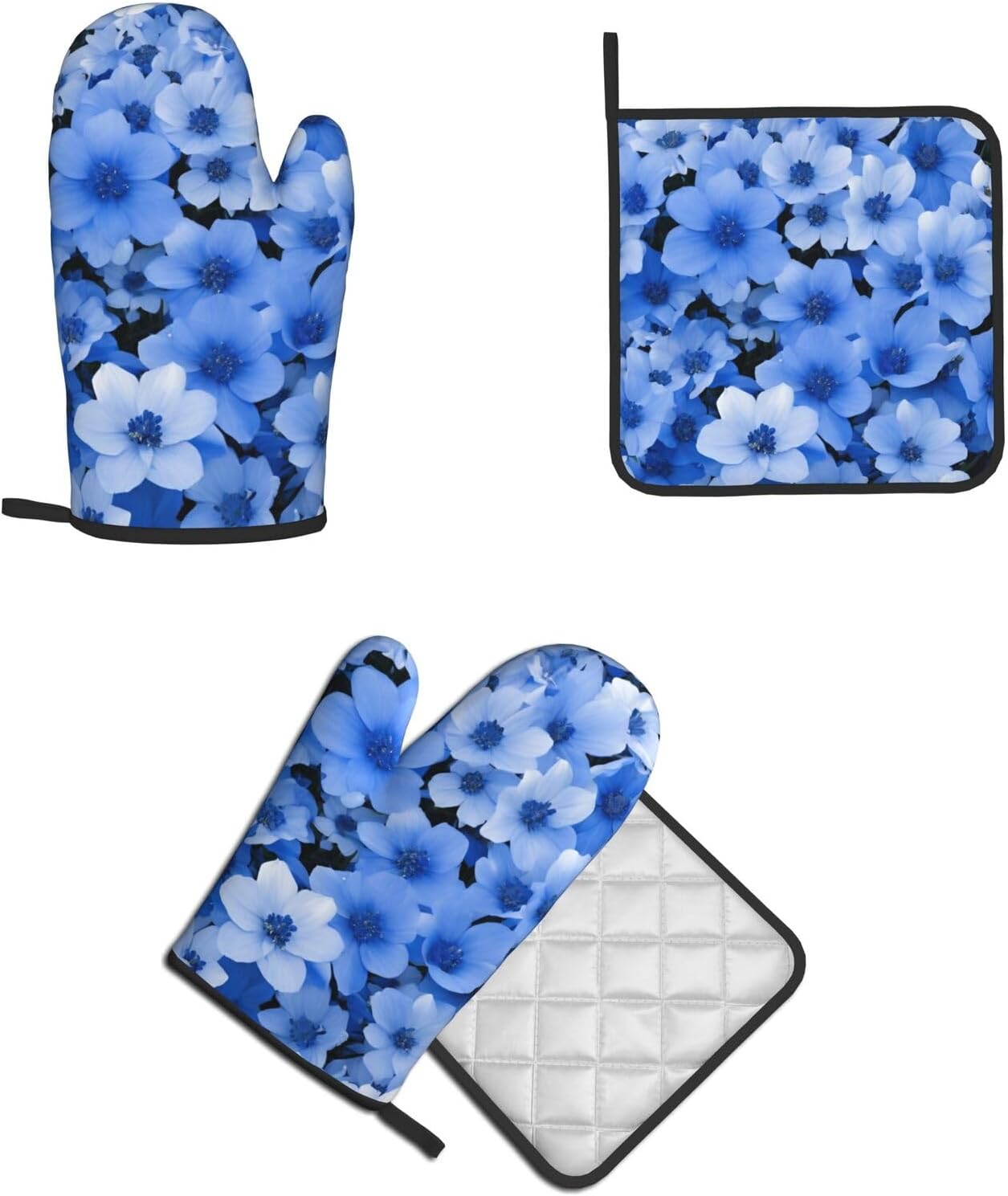 Quopvn Blue Flowers Oven Mitts and Pot Holders Set