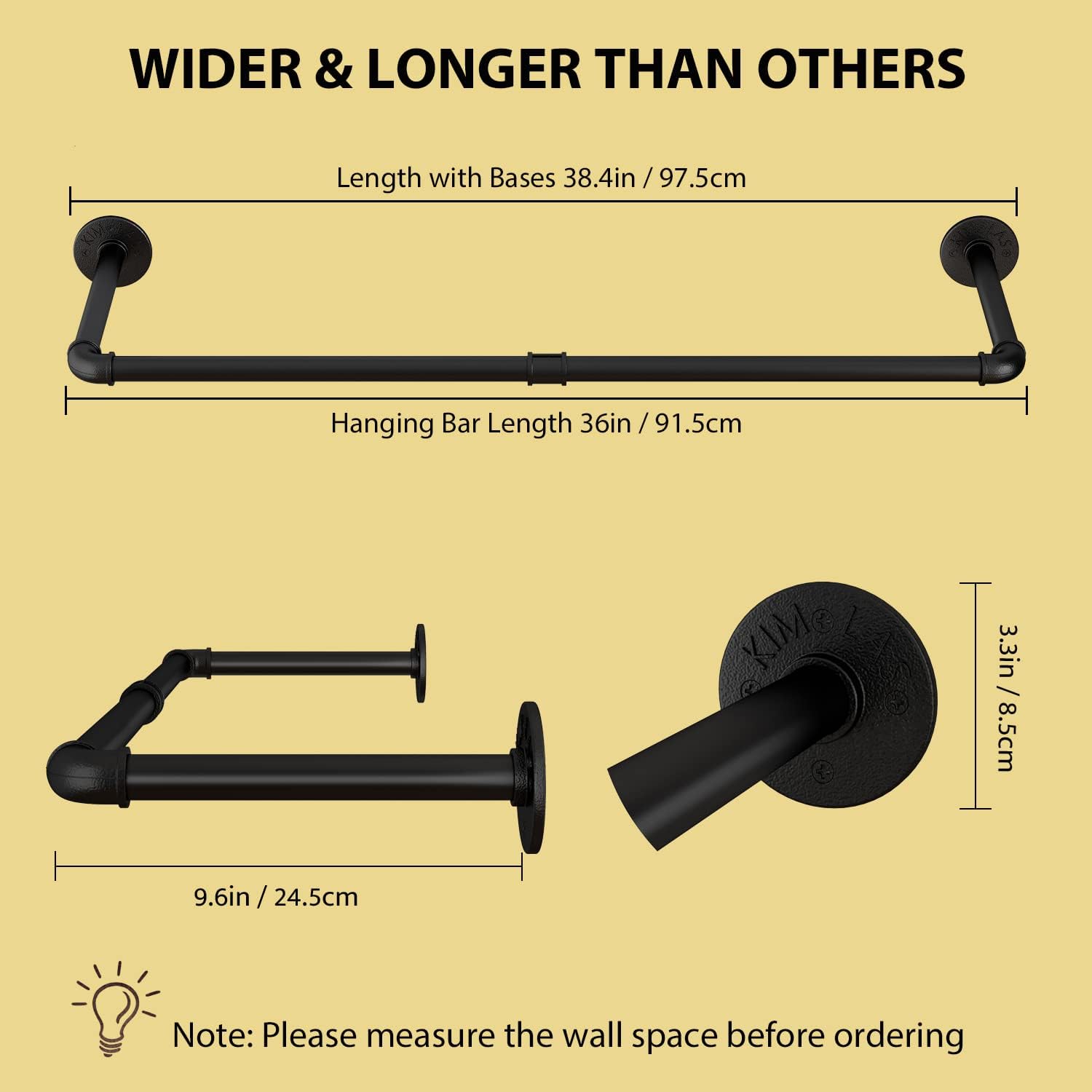 Wall Mounted Clothes Rack Industrial Pipe 384in Heavy Duty