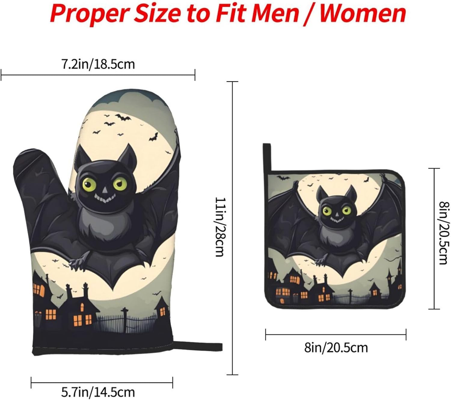 YYHHAOFA Halloween Bat Oven Mitts Pot Holder Set