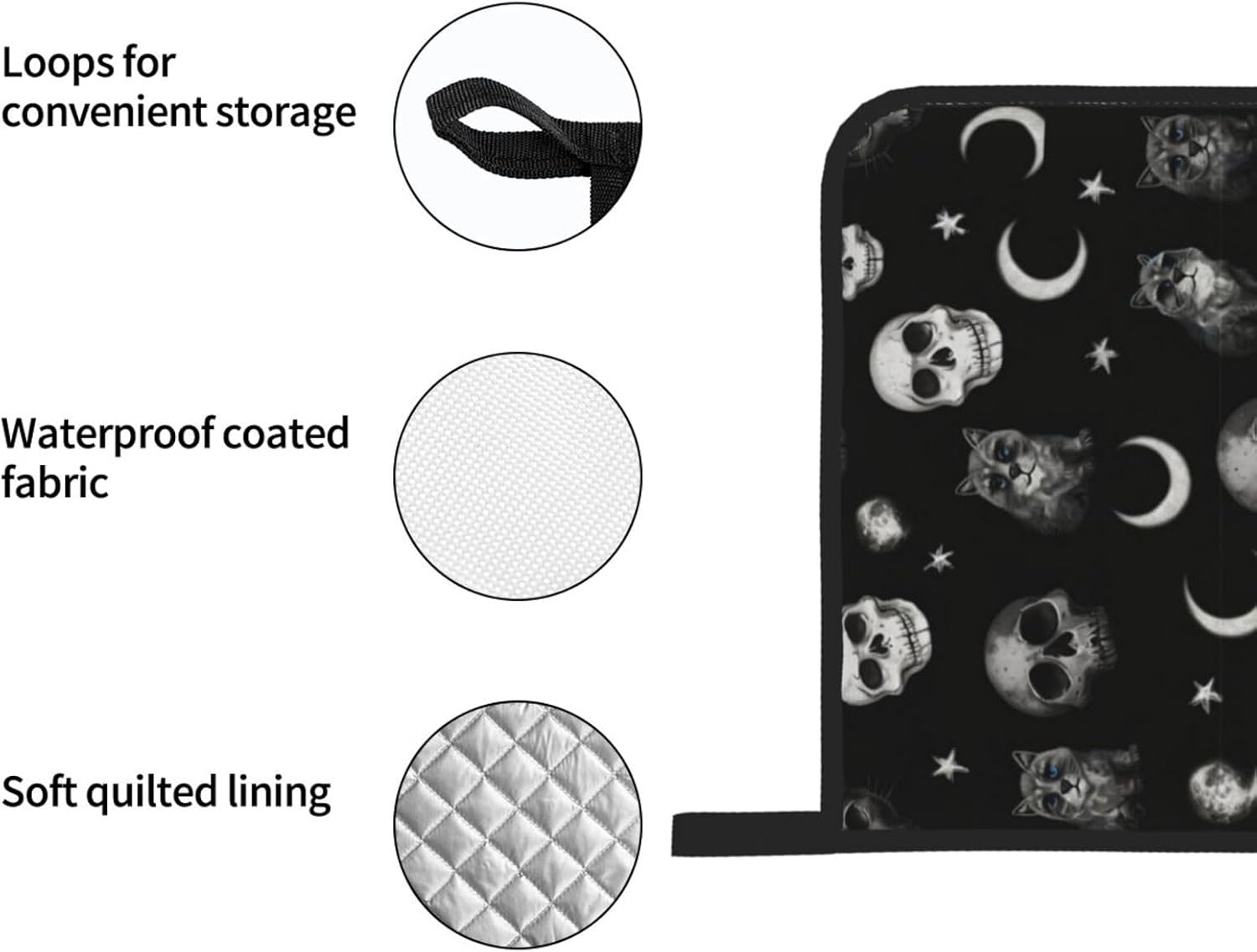 Black Cat Gothic Skull Oven Mitts Set of 4 Heat-Resistant Kitchen Pads