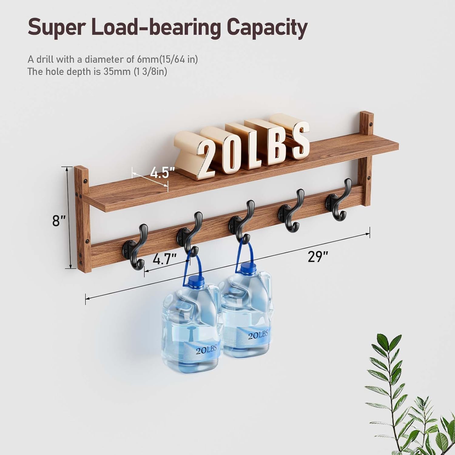 Tatub 29 Wall Hook with Shelf Rustic Storage Solution
