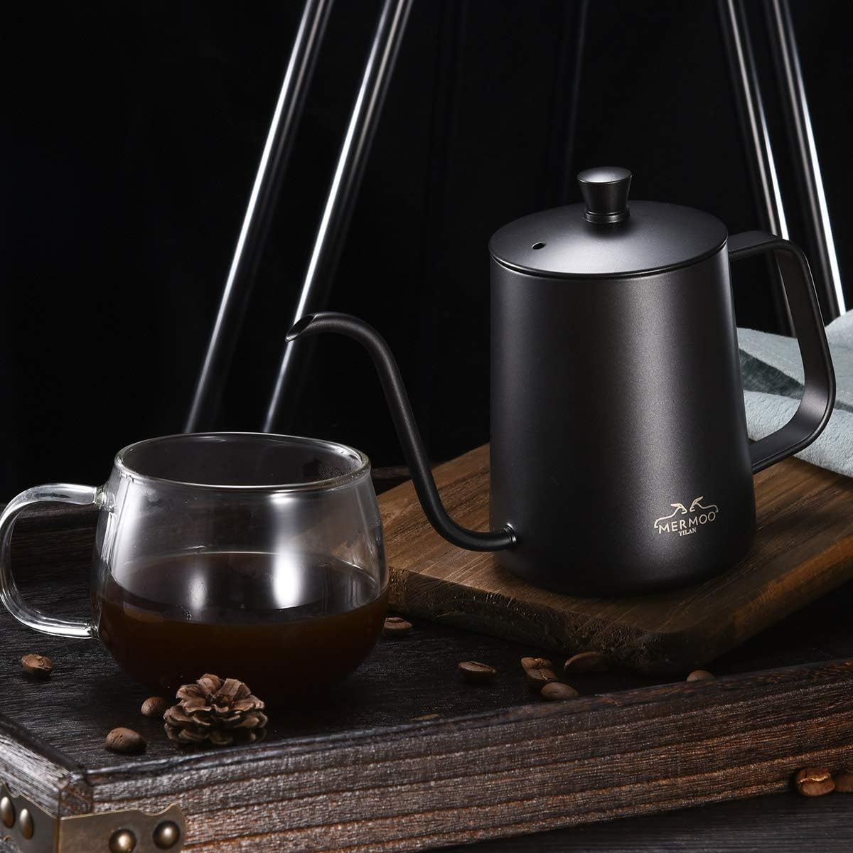 MERMOO YILAN Gooseneck Coffee Kettle 21oz Silver