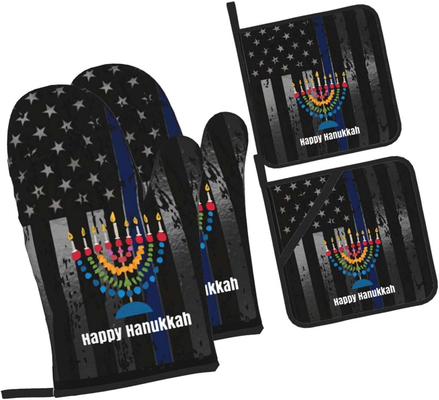 Happy Hanukkah Premium Heat-Resistant Oven Mitts Set