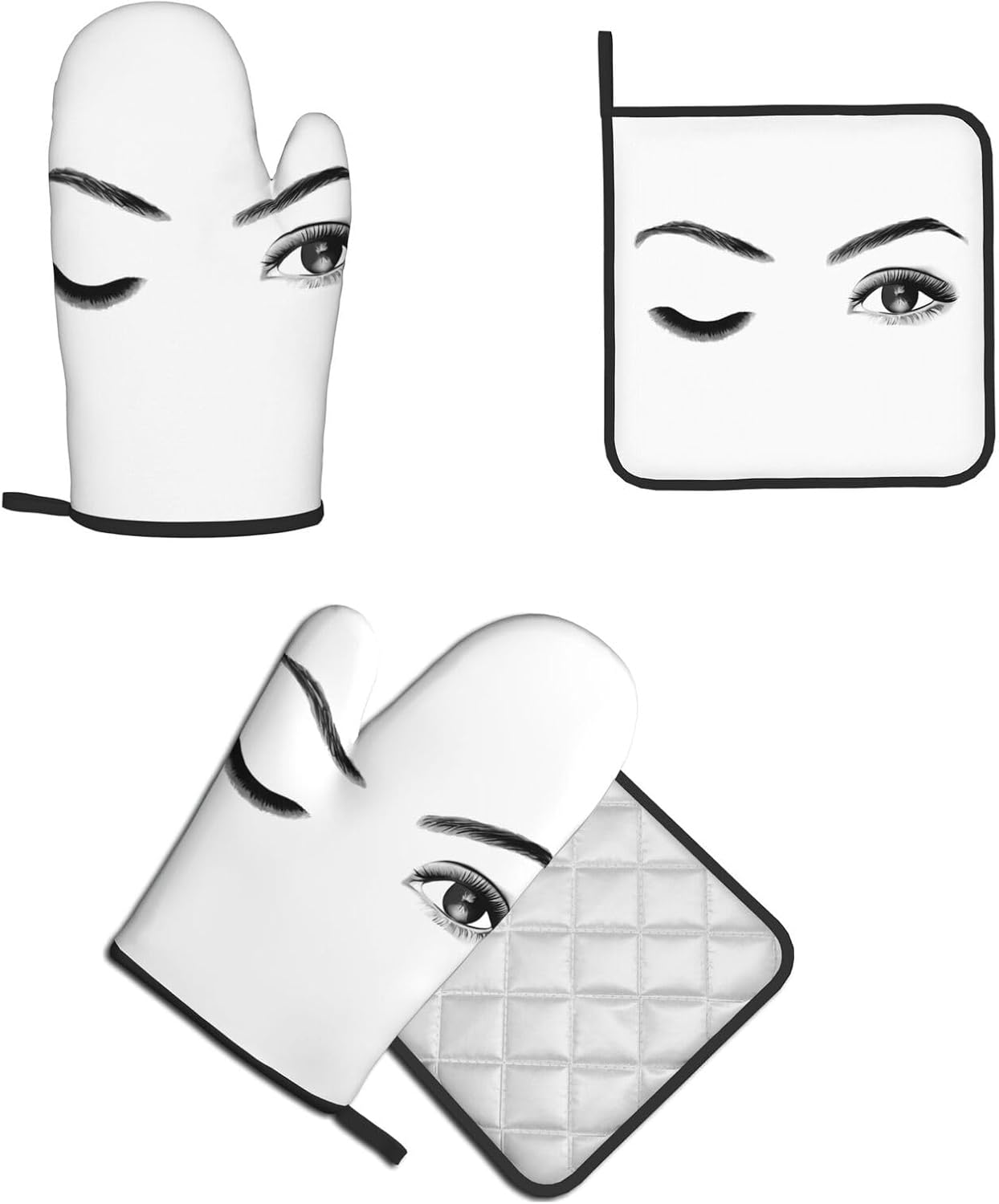 Eyelash Printed Oven Mitts and Pot Holders 2-Piece Set