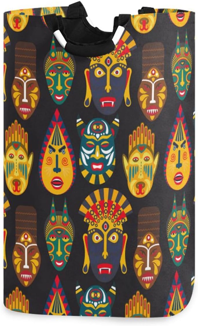 SUSIYO African Tribal Mask Collapsible Laundry Basket
