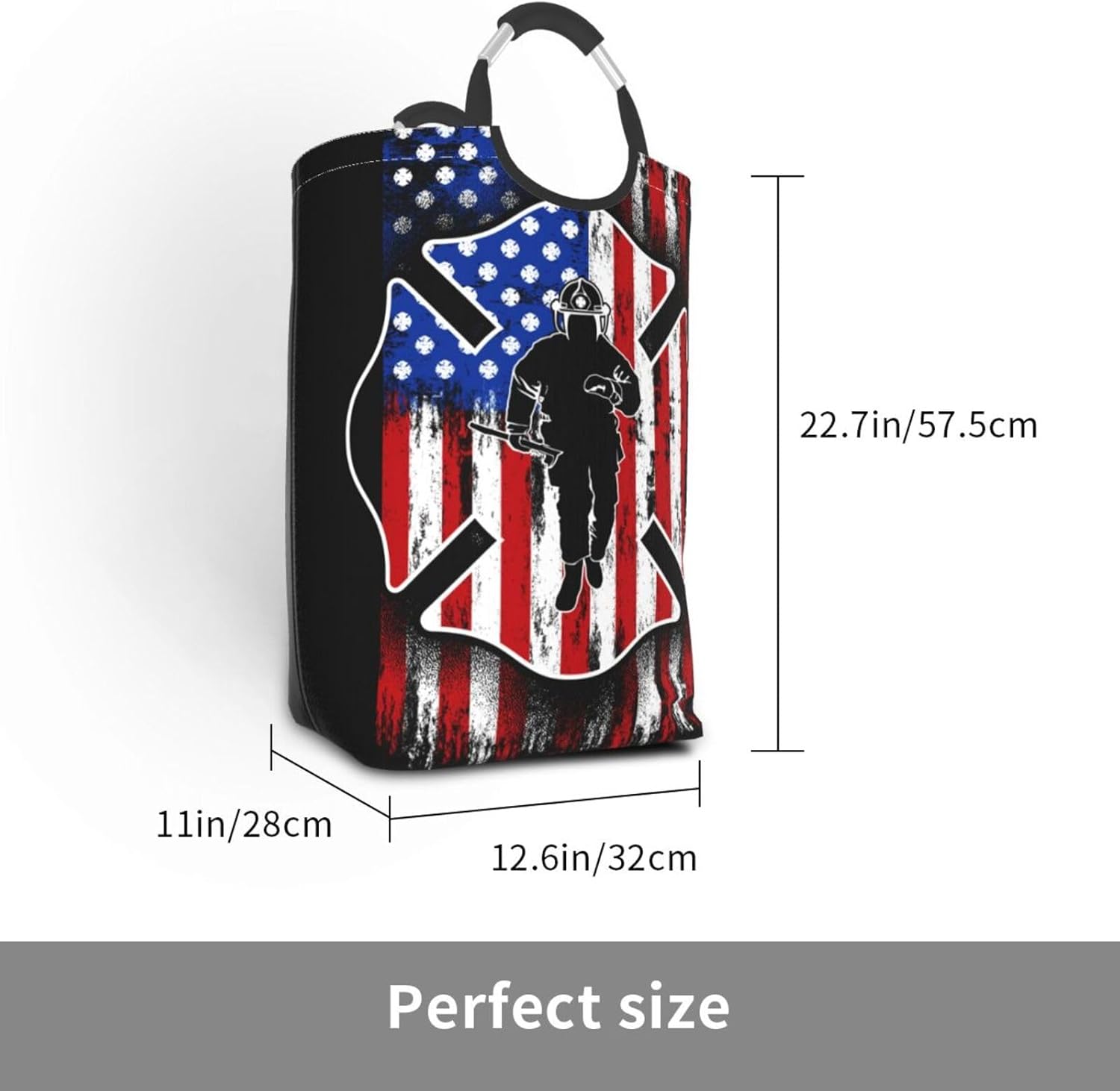 Collapsible Laundry Basket with Firefighter American Flag Pattern