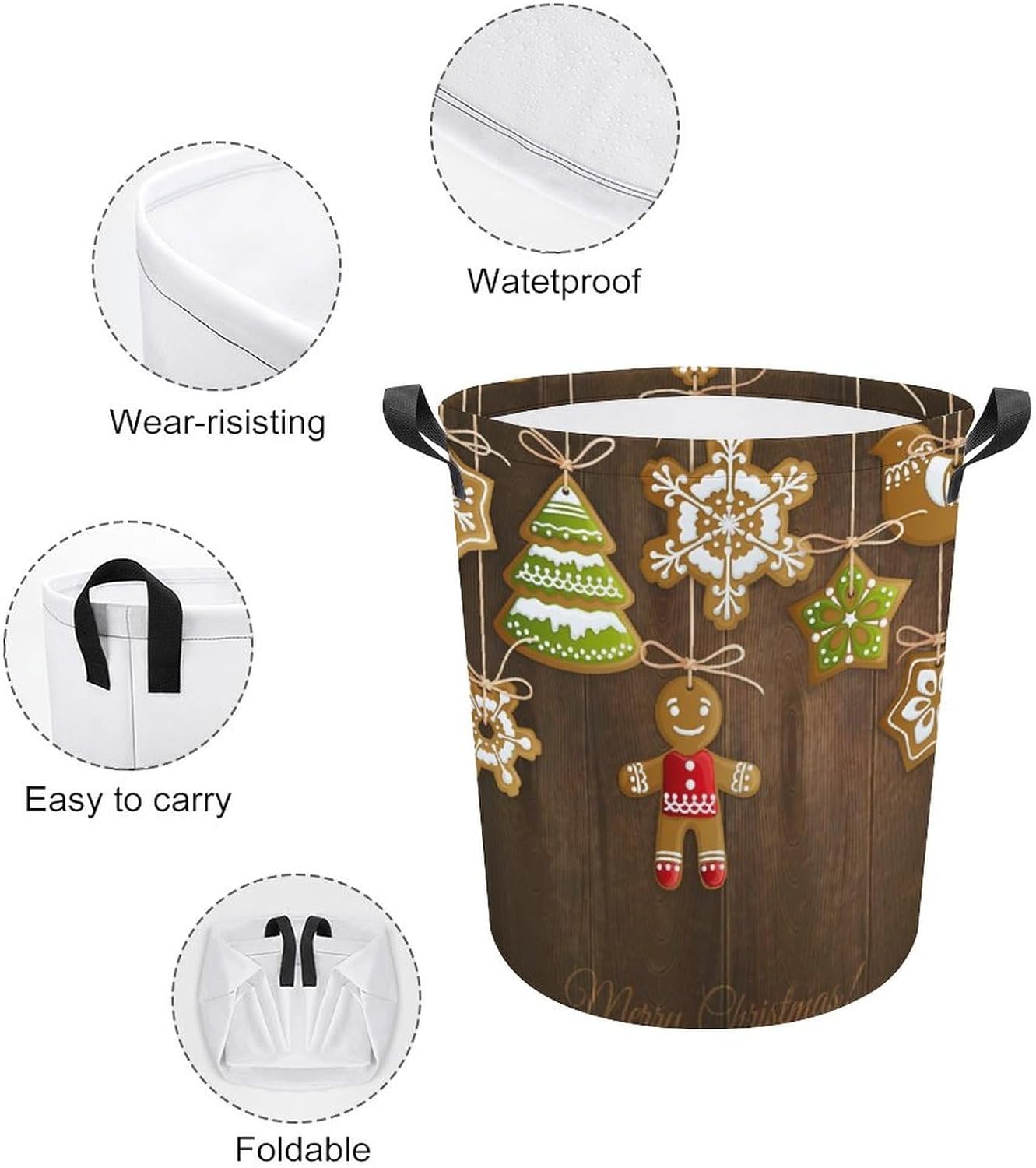 MEIKKO Christmas Gingerbread Snowflake Storage Basket - Lightweight Collapsible and Waterproof