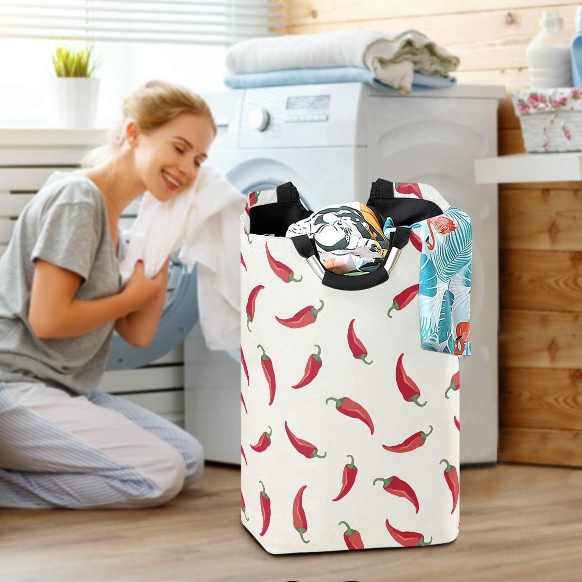 MOYYO Red Chili Collapse Laundry Basket - Eco-Friendly Folding Organizer for Home