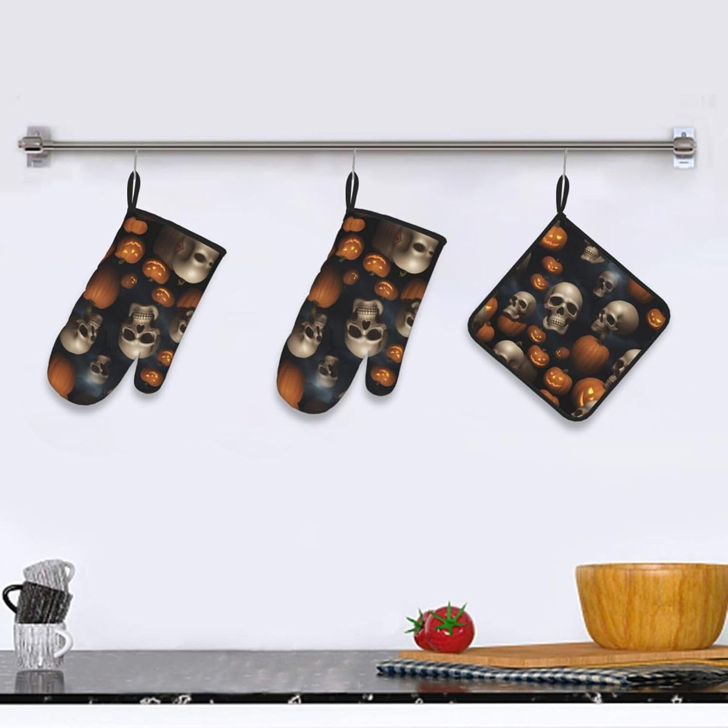 Scary Halloween Oven Mitts Set Heat-Resistant Pot Holders