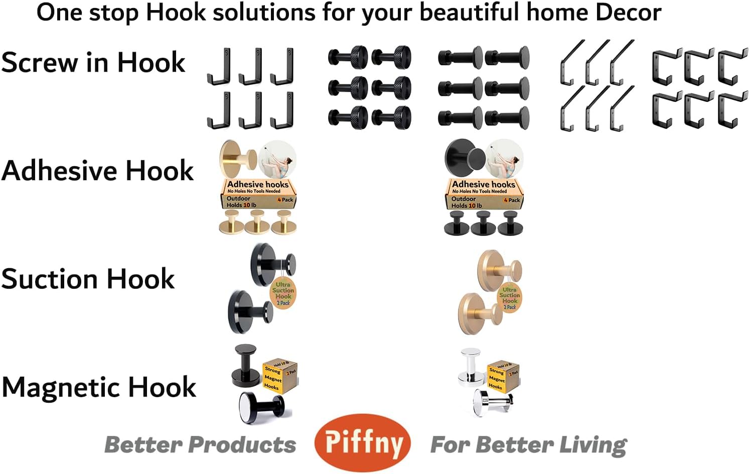 Piffny 6-Piece Stainless Steel Wall Hook Set