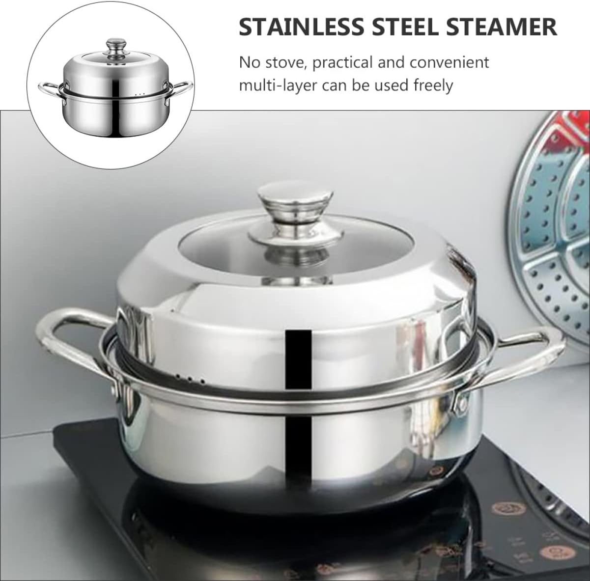 Mikinona 1pc Stainless Steel Steamer Stock Pot
