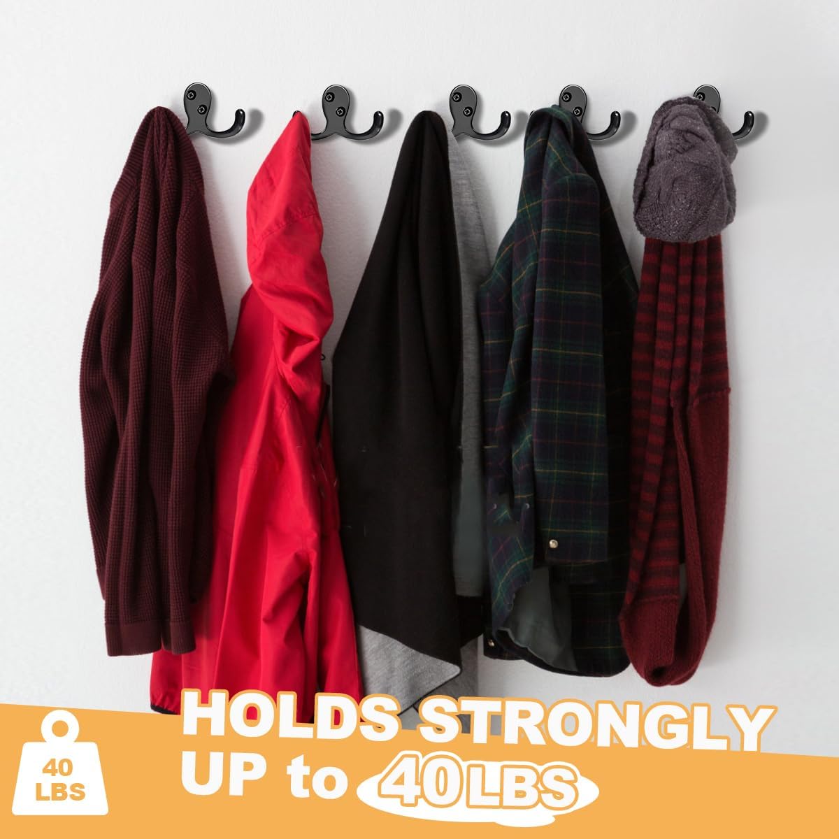 10-Piece Heavy Duty Wall Coat Hooks for Home Office Use