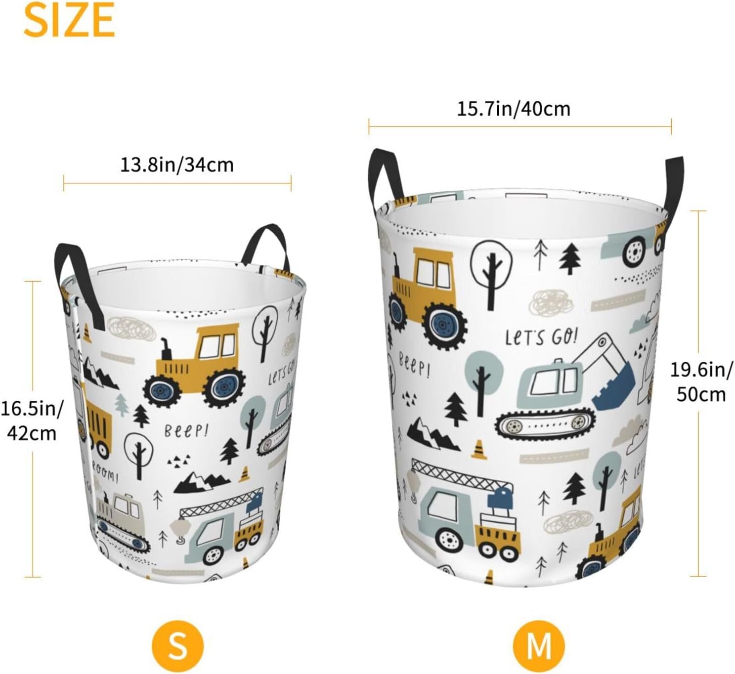 Cartoon Excavator Tractors Waterproof Collapsible Laundry Basket Gift