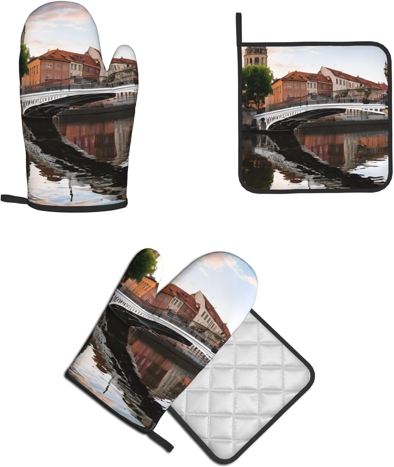 Dublin Ireland Penny Bridge Pot Holder Oven Mitt Set
