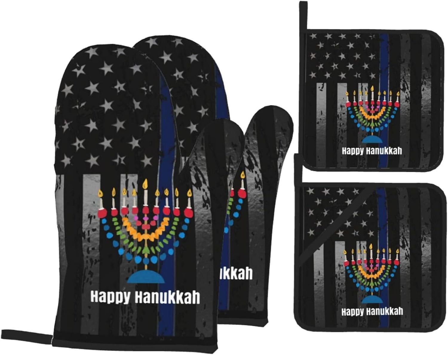 Happy Hanukkah Premium Heat-Resistant Oven Mitts Set