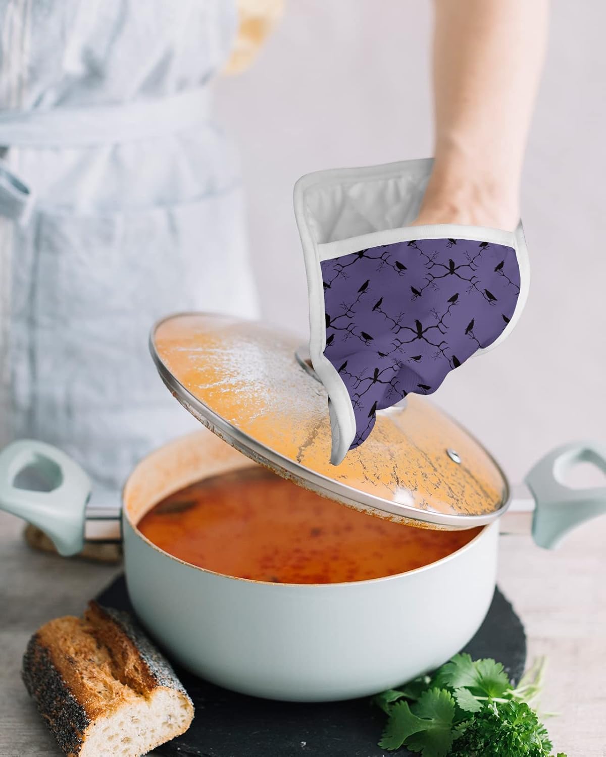 FF Halloween Crows Branch Pot Holder Set Heat-Resistant Kitchen Pots