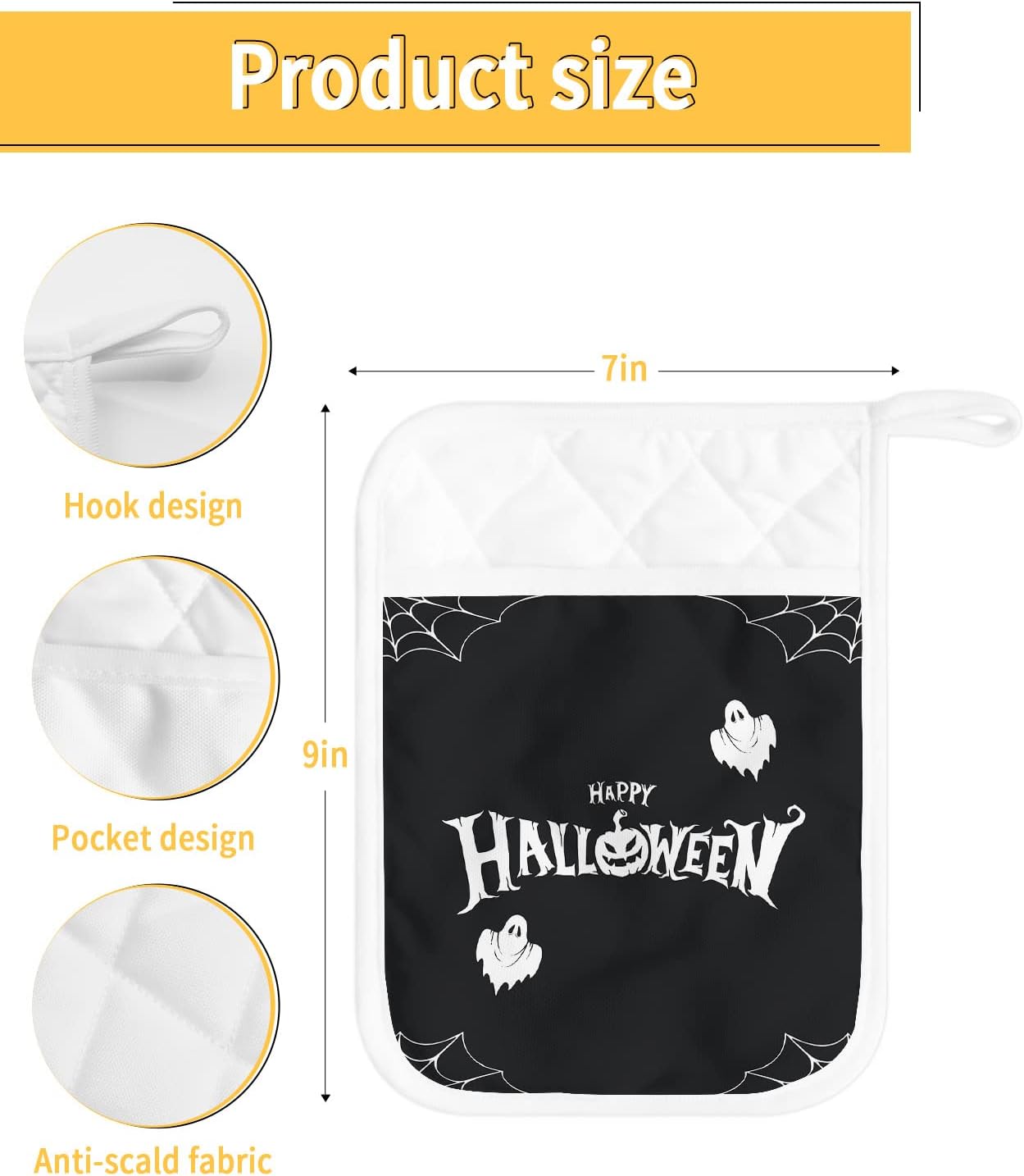 Pumpkin Halloween GHOST Pot Holders Set of 5 for Kitchen Use