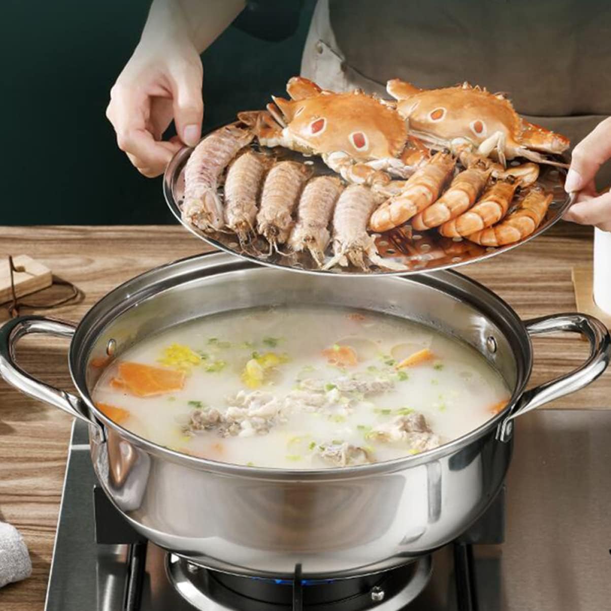 Mikinona 1pc Stainless Steel Steamer Stock Pot