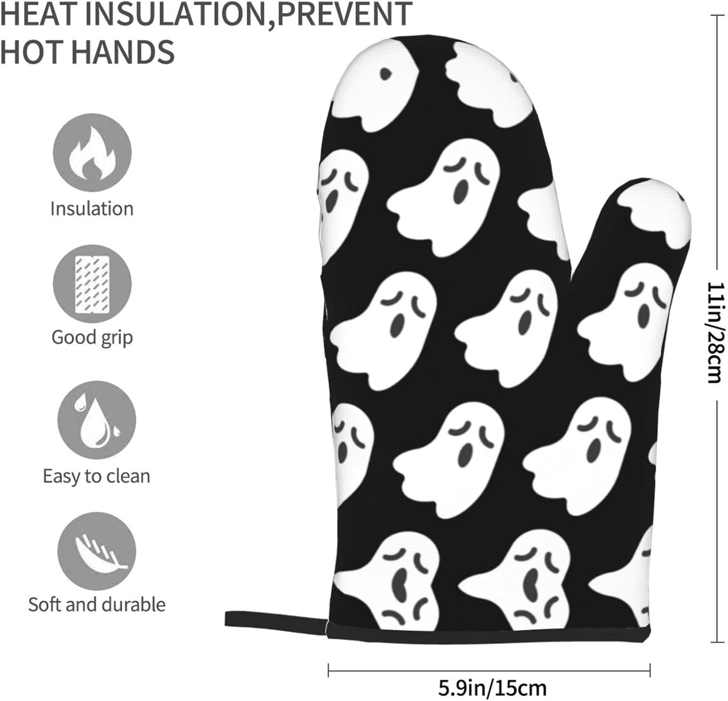WURTON Halloween Ghost Heat Resistant Oven Mitts Set