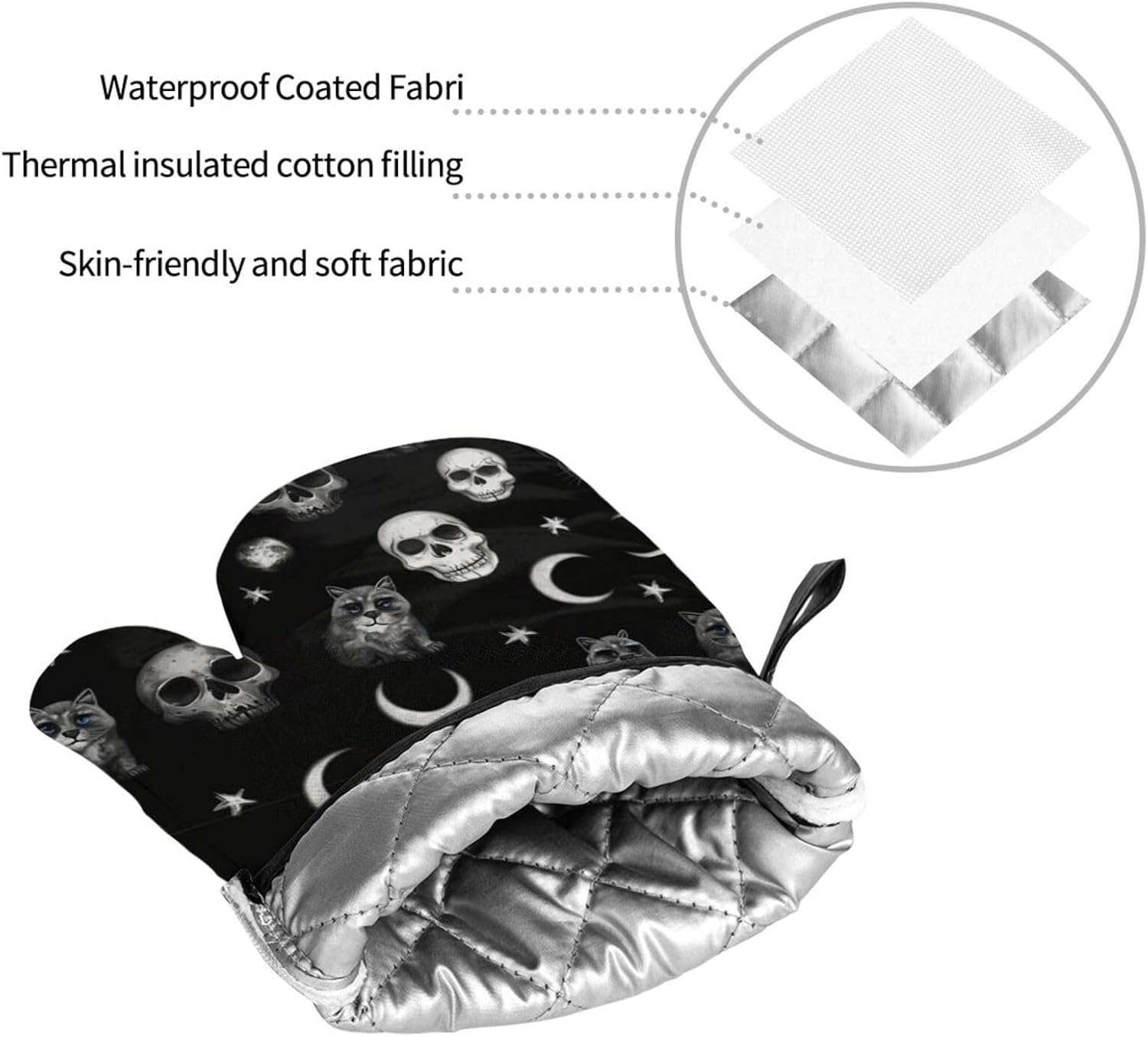 Black Cat Gothic Skull Oven Mitts Set of 4 Heat-Resistant Kitchen Pads