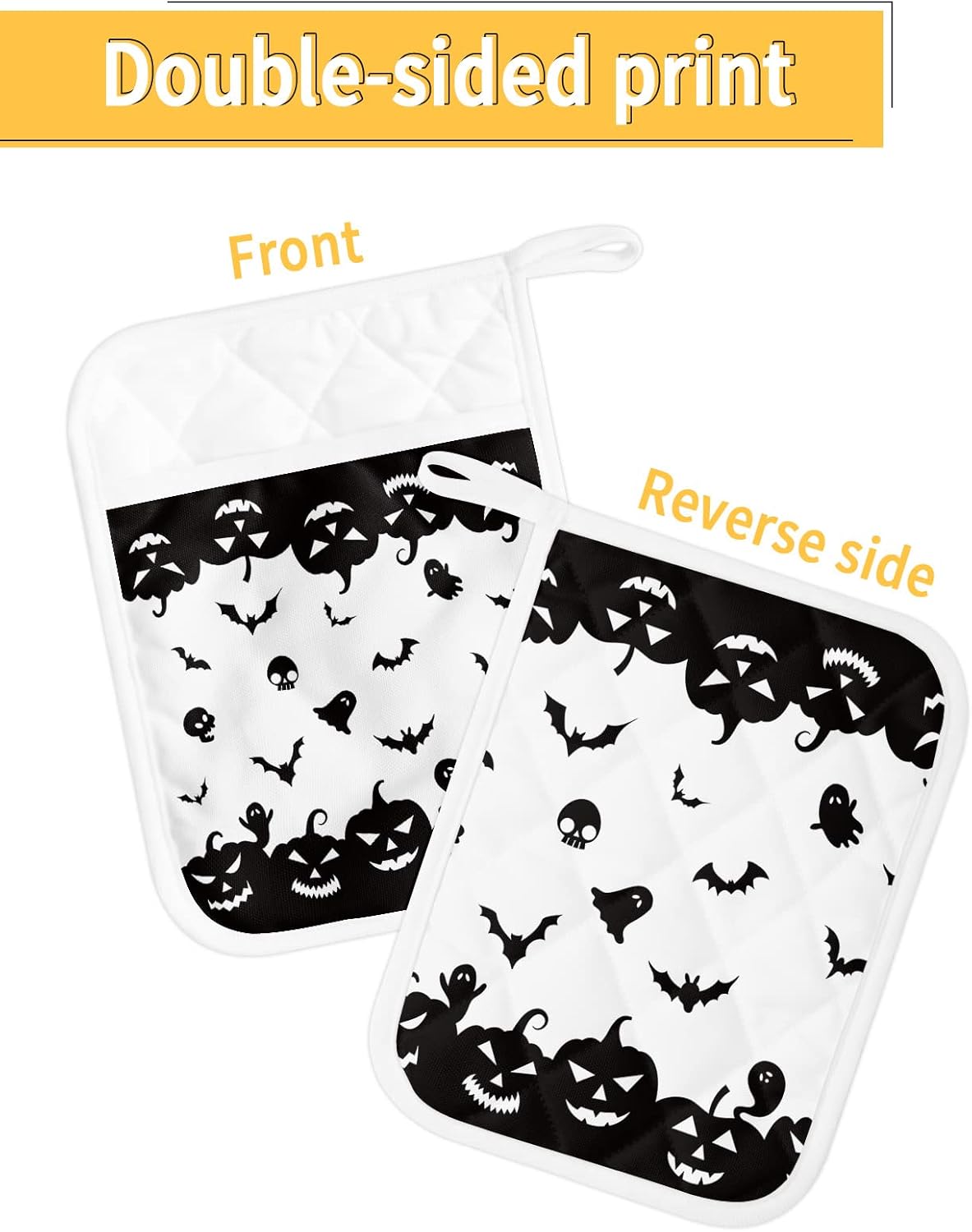 Halloween pumpkin bat pot holders set for home cooking