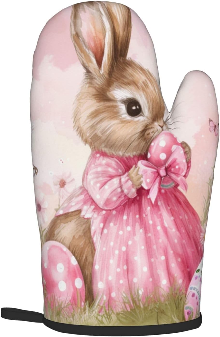 Easter Bunny with Butterflies Pot Holder and Oven Mitt Set