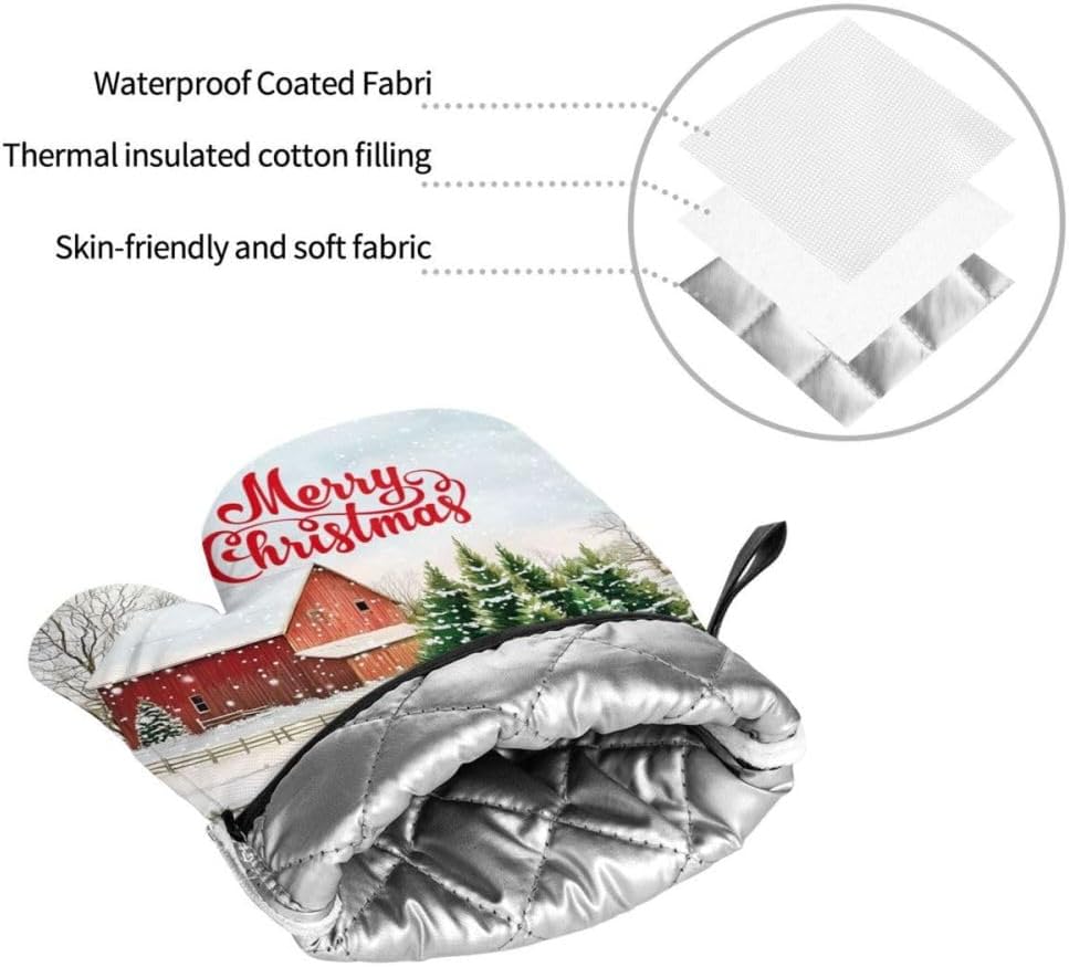 Merry Christmas 4-Piece Pot Holder Oven Mitt Set