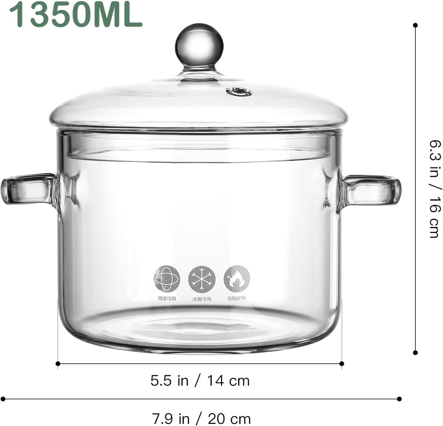Hemoton Professional Glass Saucepan with Handle and Lid