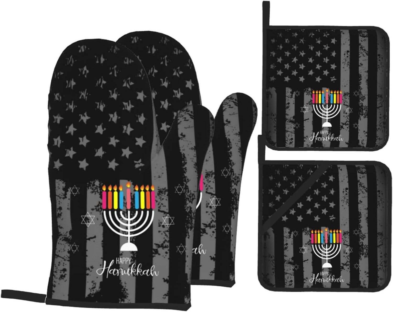 Happy Hanukkah 2023 Oven Mitts and Pot Holders Set - Heat Resistant Kitchen Essentials