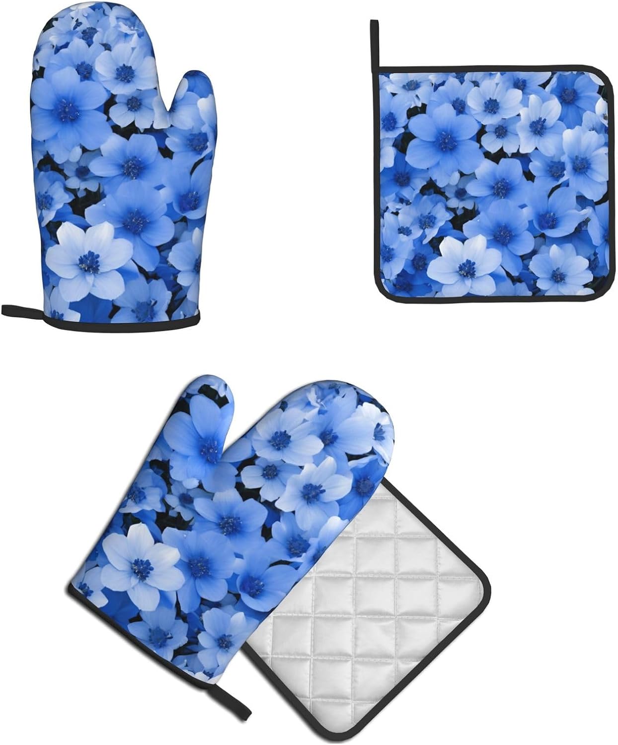 Quopvn Blue Flowers Oven Mitts and Pot Holders Set