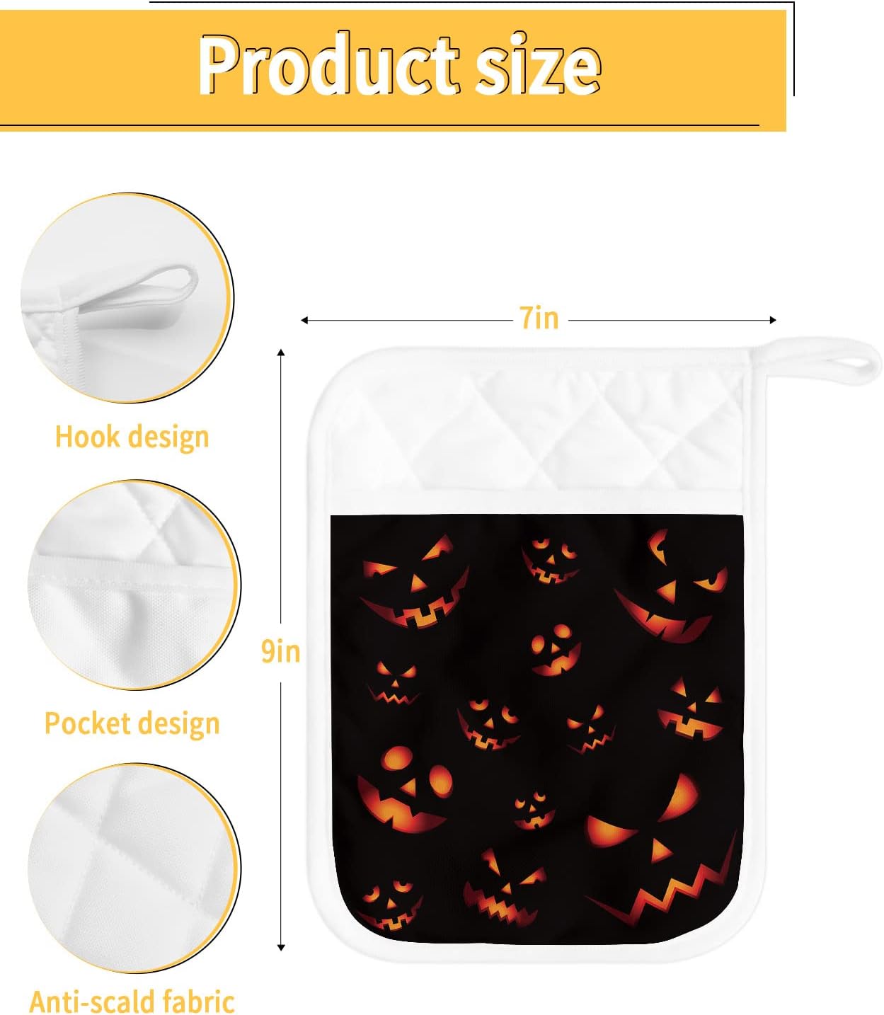 Trick or Treat - Halloween Pumpkins with Pot Holder Pockets Set of 5