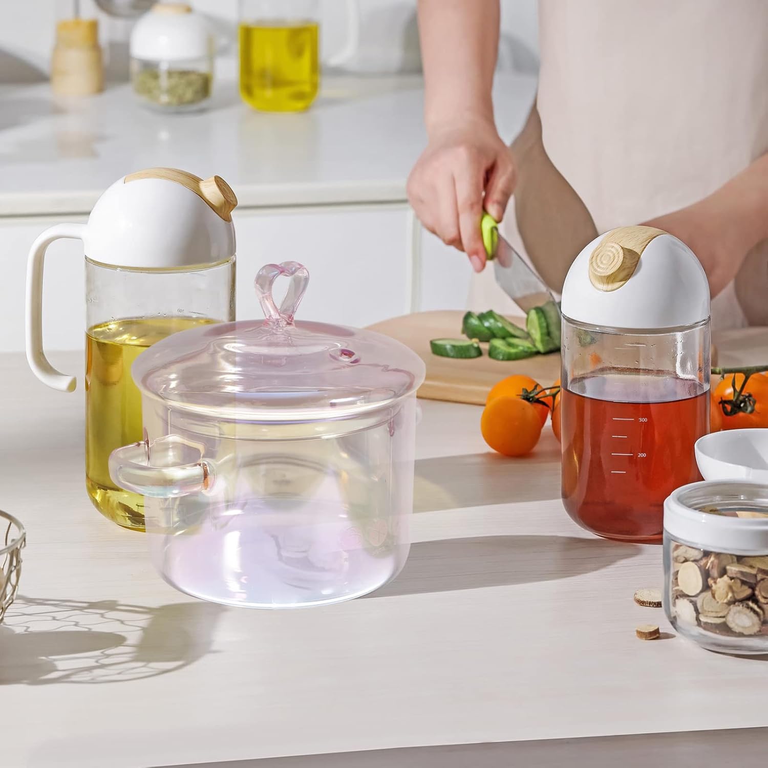 SHERCHPRY Glass Kettle1500ml Heart Design Soup Bowl Perfect for Pasta Ramen Cooking