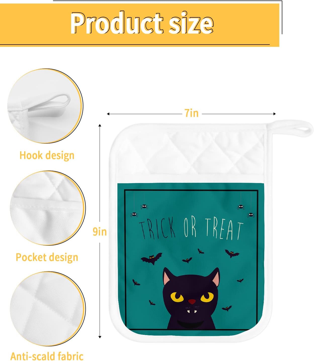 Halloween Black Cat Pot Holder Set